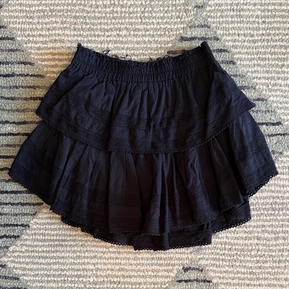 LoveShackFancy Black Tiered Mini Skirt